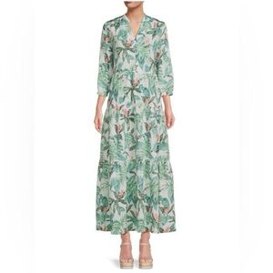 J. McLaughlin Cunningham Tropical Leaf Print V-Neck Maxi Dress - Size Small